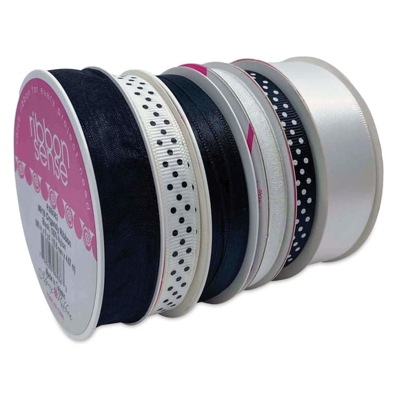 Morex Ribbon Assortments - Black/White, Set of 6 Rolls, 24 yds