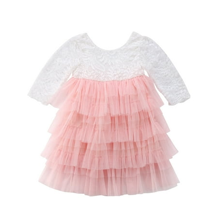 

LisenraIn Kid Baby Girl Long Sleeve Lace Tulle Tutu Dress Party Princess