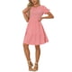 thumbnail image 4 of Vestido corto de manga corta con estampado de cuadros para mujeres, cuello redondo, cintura alta, vestido casual en capas, M rojo, 4 of 6
