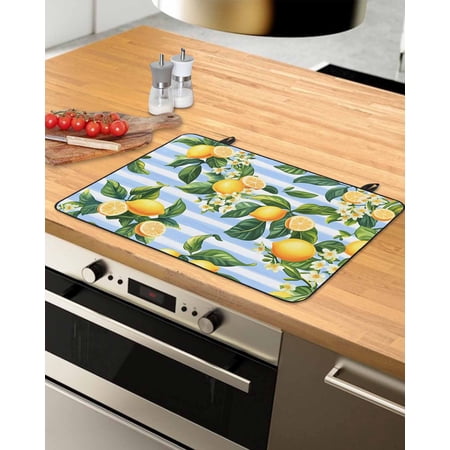 nqOlkjepod Large Induction Cooktop Protector Mat 31 x24 Yellow Lemon Stove Top Covers for Electric Stove Rustic Summer Fruit Blue Strip Watercolor Stove Burner Cover Mats Glass Top Stove Cover