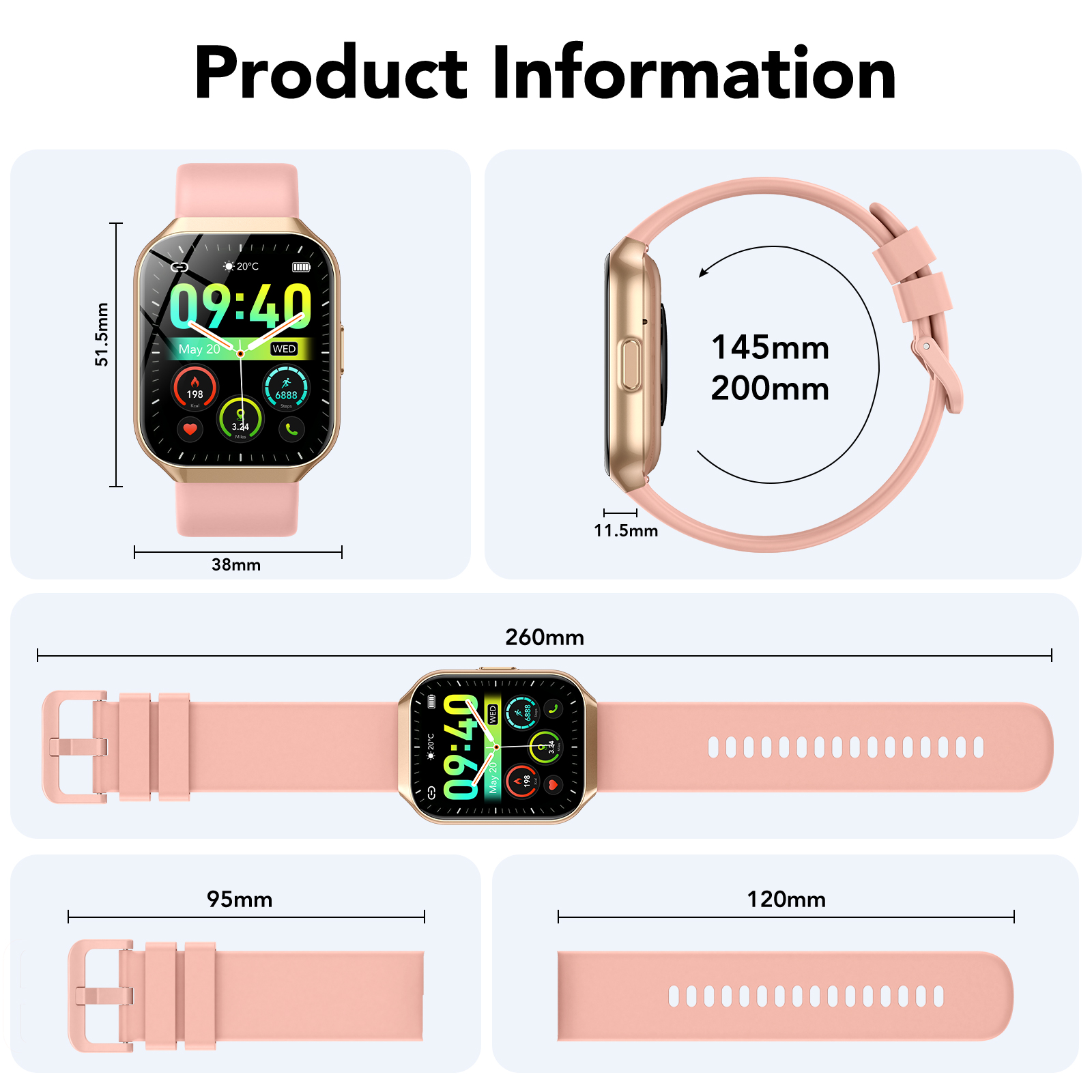 Tikland Smart Watch, 1.96" Display, 110+ Sports Modes, Pink photo 7