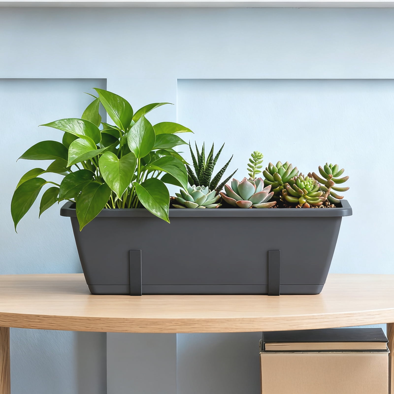 Railing Planter Box, Balcony Planters Railing Hanging, Window Boxes Planter with Adjustable Brackets, 16.9 Inches Deck Railing Hanging Flower Boxes, for Outdoor Railngs Balcony Patio
