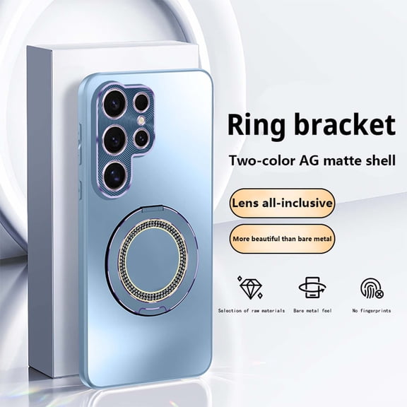 for Samsung Galaxy S24 Ultra Case,With Bling Ring Holder Kickstand,Hard Frosted Lightweight Shockproof Anti-fall Anti-drop Anti-fingerpronted Ultra Slim Protective case,Blue
