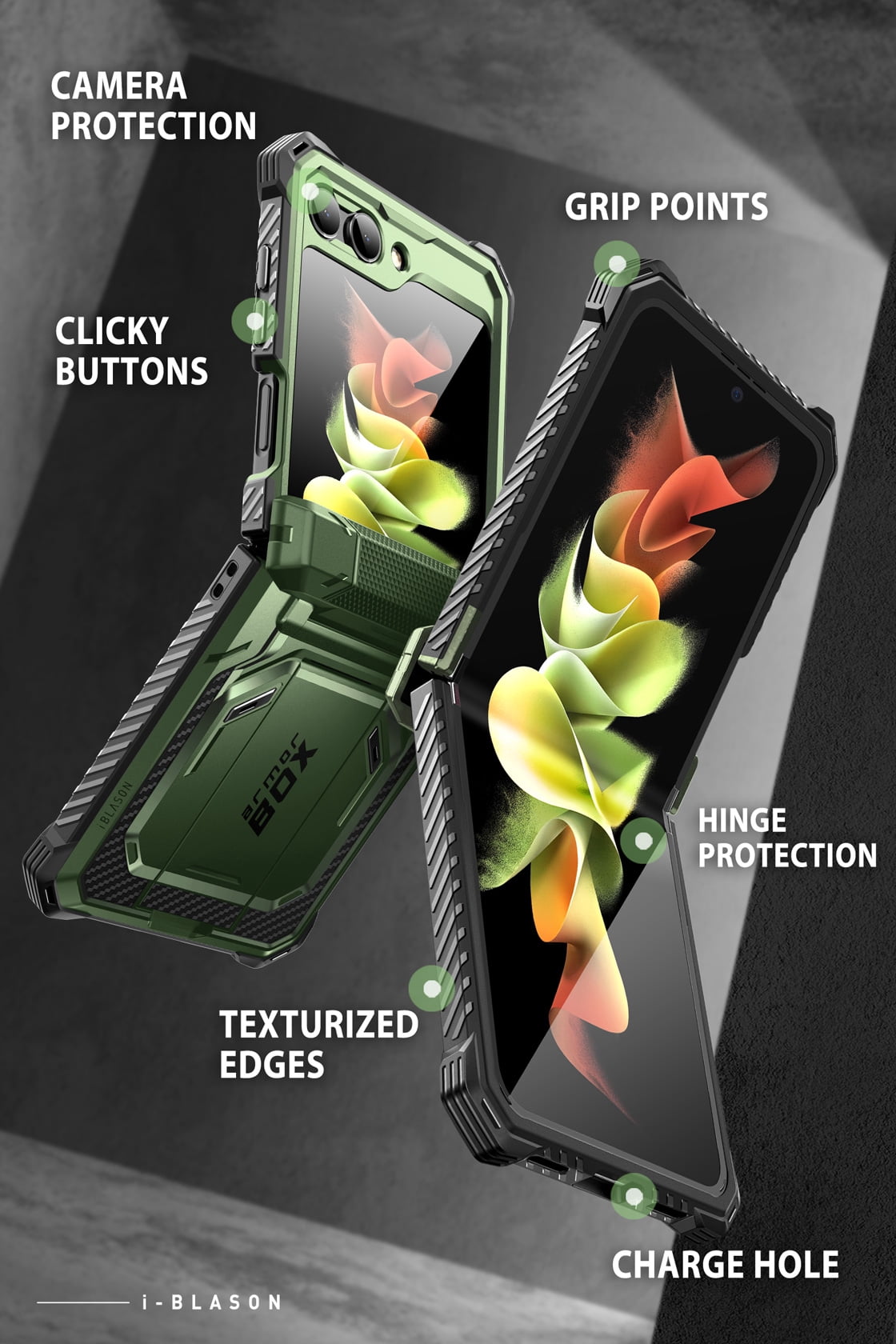 i-Blason Armorbox Series Case for Samsung Galaxy Z Flip 5 5G (2023), Full-Body Rugged Holster Case with Shock Reduction/Bumper (Guldan)