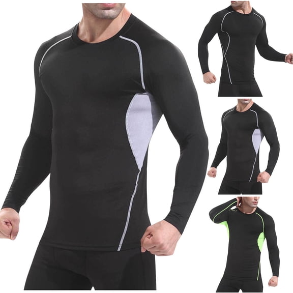 Miluxas Compression Shirts for Men Long Sleeve Cool Dry Athletic Workout Baselayer Baseball Undershirt Tops Gray