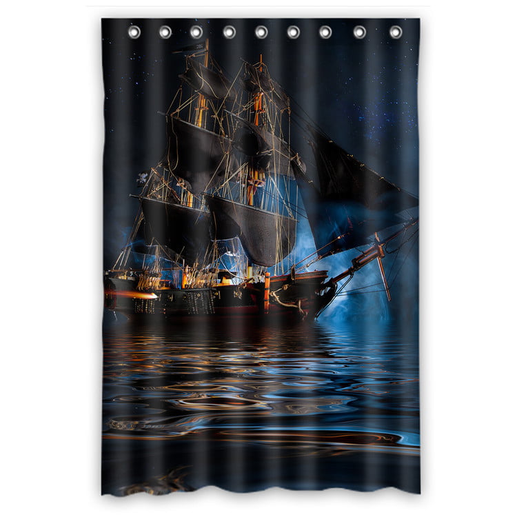 72/79" Santa Claus on Pirate Ship Waterproof Fabric Shower Curtain Set Hooks 