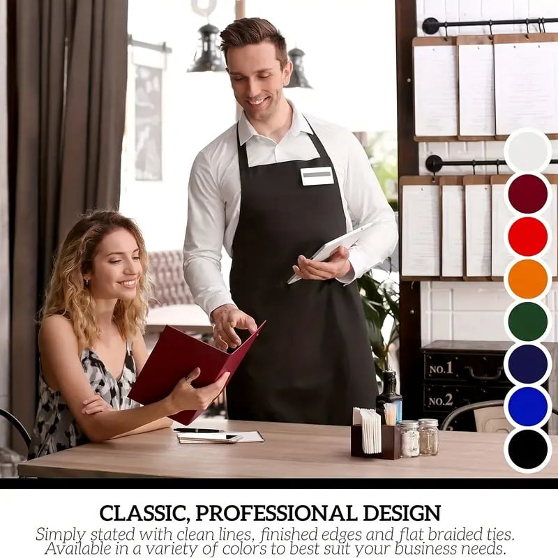 5PCS Waterproof Apron Set Black Aprons with Large Pockets Unisex Work Apron for Kitchen BBQ Restaurant Salon