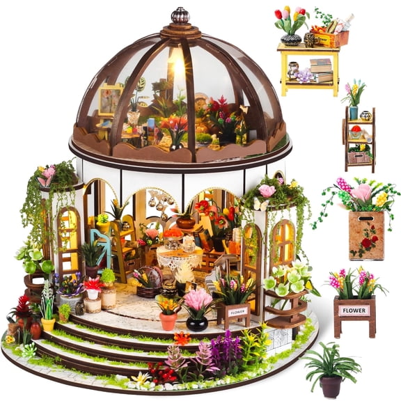 MOJINO Book Nook Kits for Adults - DIY Miniature House 3D Puzzle doll House bookends kit with LED Lighting Creative Tiny House Bookshelf Decor, Gifts for Family and Friends (Sky Garden)