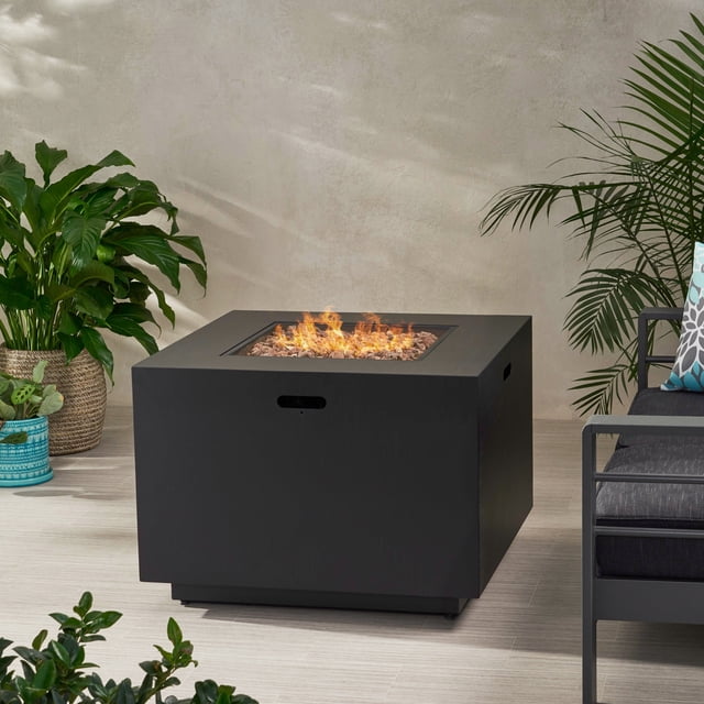 Durable Dark Grey Square Iron Gas-Burning Fire Pit Table 50,000 BTU Heating