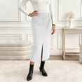 thumbnail image 4 of Stamzod Corduroy Skirts for Women Solid Color Split Work Dresses Fall Winter Elegant Pleated Skirts for Women White XL, 4 of 9