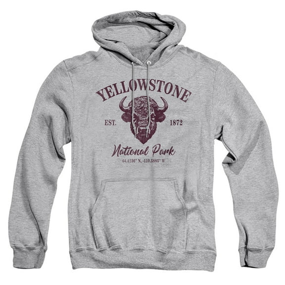 Yellowstone National Park Bison Icon Adult Pull-Over Hoodie, Athletic Heather, Large