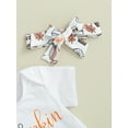 thumbnail image 6 of Wassery 3PCS Baby Girl Outfits Set Short Sleeve Letters Pumpkin Print Romper +Drinks Print Shorts+ Headband Set 3 6 12 18 Months Infant Halloween Clothes, 6 of 8