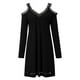 thumbnail image 4 of Mujeres Sexy sin tirantes cuello en V por encima de la rodilla encaje sólido costura manga larga Midi elegante pequeño negro vestidos de fiesta Fridja  NMB4524, 4 of 5