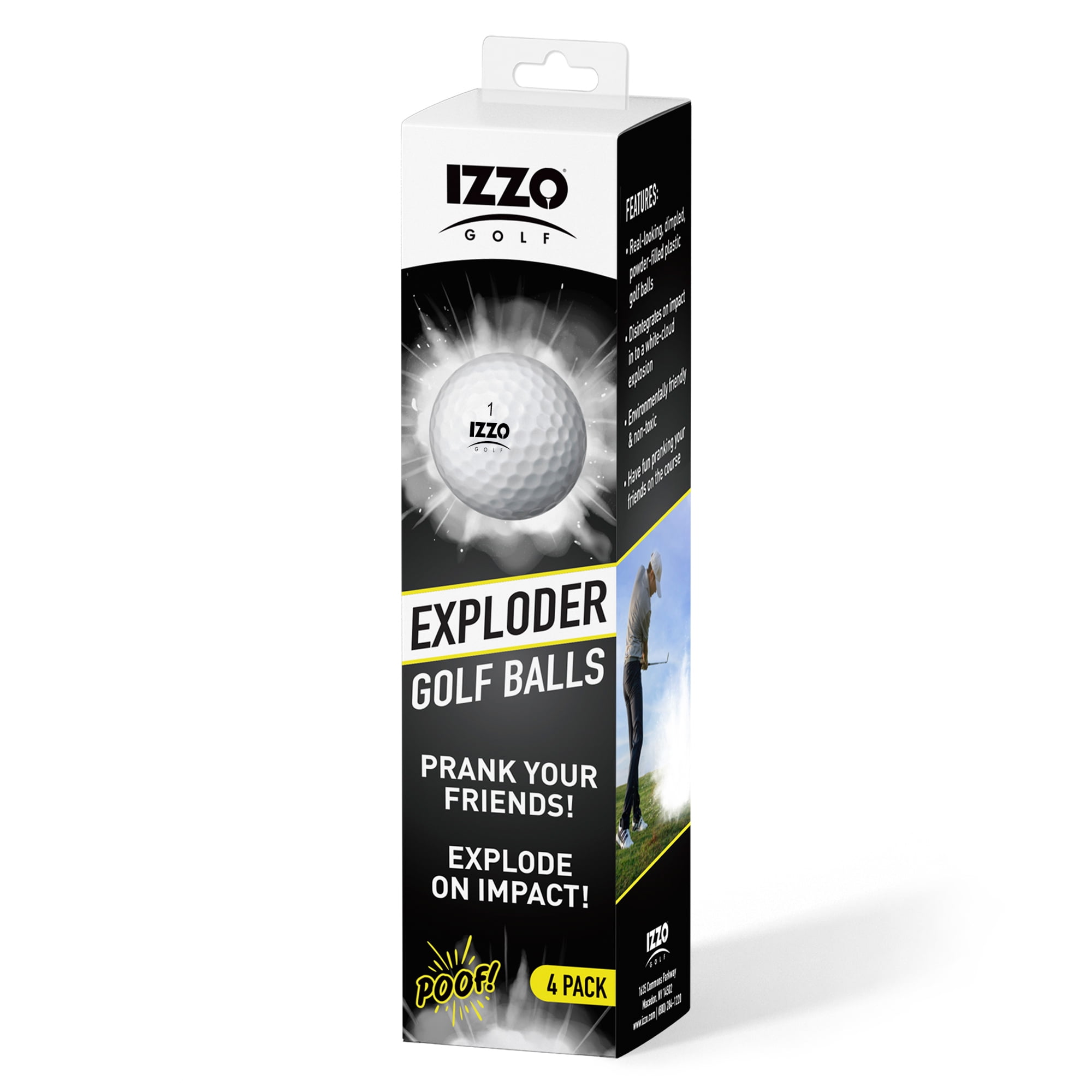 (4 pack) Izzo Golf Exploder Prank Golf Balls, White and Dimpled, 4 Pack