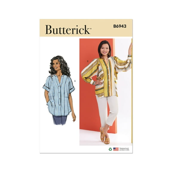 Butterick Sewing Pattern 6943 - Misses' Top with Short or Long Sleeves, Size: Y5 (18-20-22-24-26)