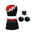 thumbnail image 2 of Hansber Kids Girls Cheerleading Dance Outfits 4 Piece Sleeveless Tank Top with Skirt Cheer Uniform Dress Suit Red Black 6, 2 of 4