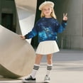 thumbnail image 3 of Xoenoiee Galaxy Turtle Flower Print Girls Oversized Crewneck Sweatshirt, Long Sleeve Side Slit Drop Shoulder Pullover Top for Fall Winter Spring, 5-6 Years, 3 of 7