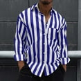 thumbnail image 2 of FINALGANG Mens Long Sleeve Striped Shirt Color Block Button Down Collar Loose Fit Shirt With Bust Pocke For Casual Streetwear Daily Wear Dark Blue XL, 2 of 7
