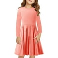 thumbnail image 2 of NAISIBABY Long Sleeve Dress for Girls, A-Line Crew Neck Solid Color Casual Basic Peplum Dress Watermelon Red 4-5T, 2 of 9