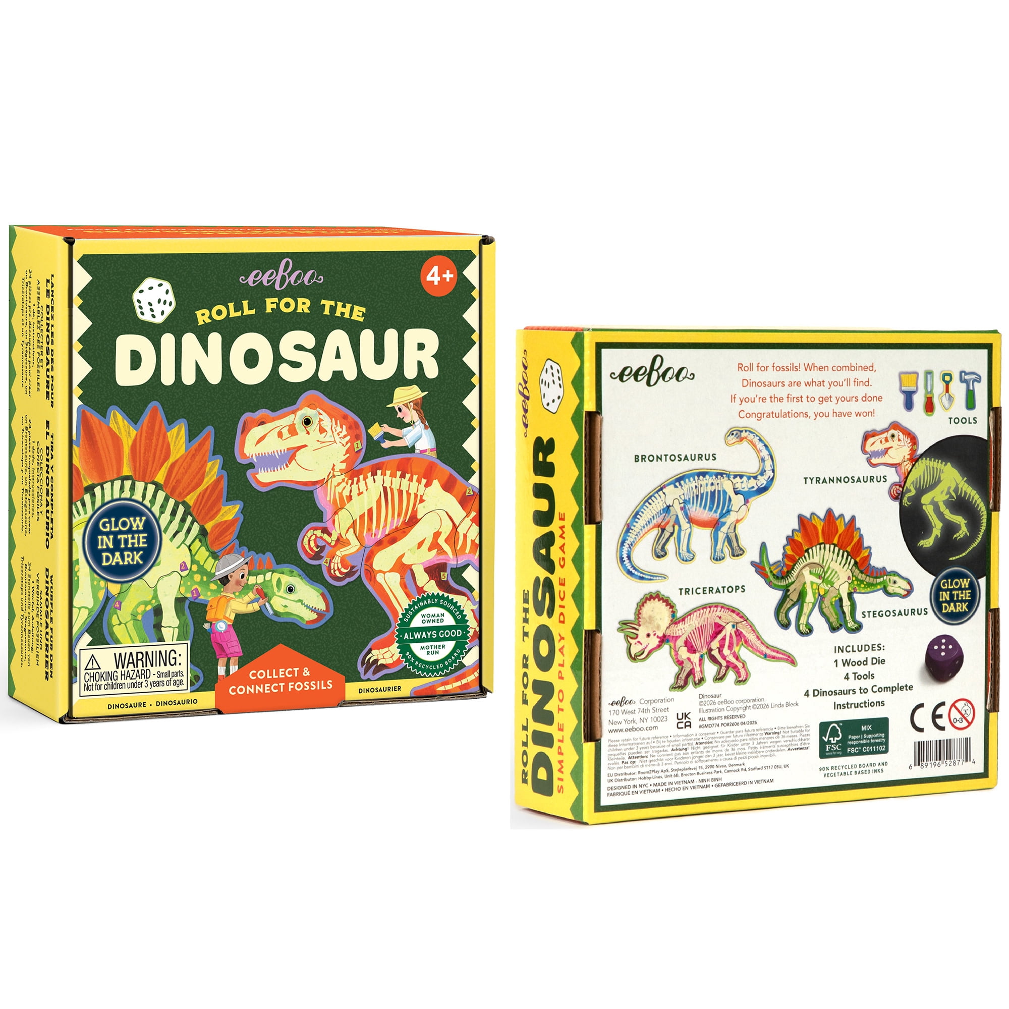 eeBoo Roll For The Dinosaur Dice Game, Ages 4+, For 1-4 Players - Develops Matching Skills And Imaginative, Screen-Free Play, 10-15 Minute Playtime