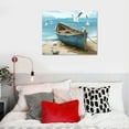 thumbnail image 4 of GOSMITH Bathroom Wall Art Coastal Décor Nautical Boat on Beach Canvas Picture Ocean Seagull Seascape Canvas Print Sea Bird Farmhouse Artwork for Seashore Bedroom Living Room Small Square Blue Teal, 4 of 4