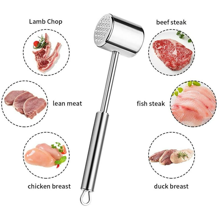 Yialzm Heavy Duty Double Sided Meat Tenderizer for Kitchen Use