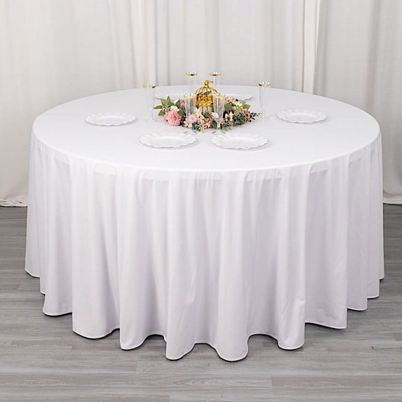 BalsaCircle 120 in White Scuba Polyester Round Tablecloth Party Linens Wedding Events Decorations Supplies