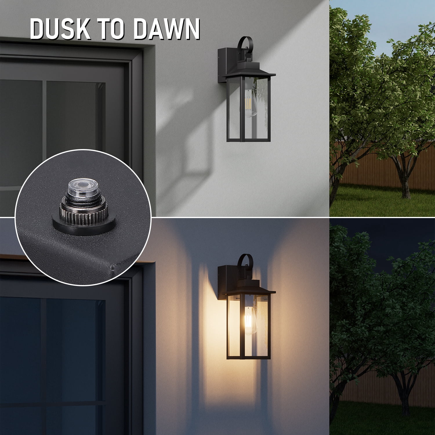 2 Pack Outdoor wall light with GFCI outlet with Tempered Glass