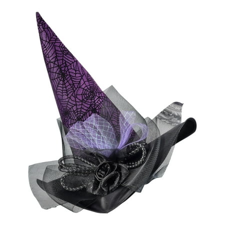 Halloween Witch Hat Purple and Black Lacy Spider Webs
