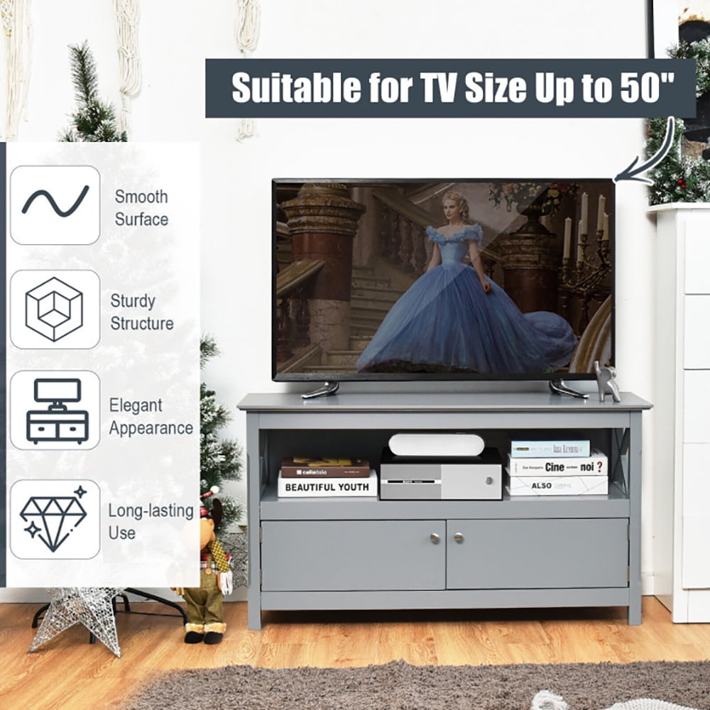 Finihen TV Stand, TV Cabinet, 44 Inch Wooden Storage Cabinet TV Stand, Media Entertainment Center with Storage, for Living Room, Bedroom, Gray