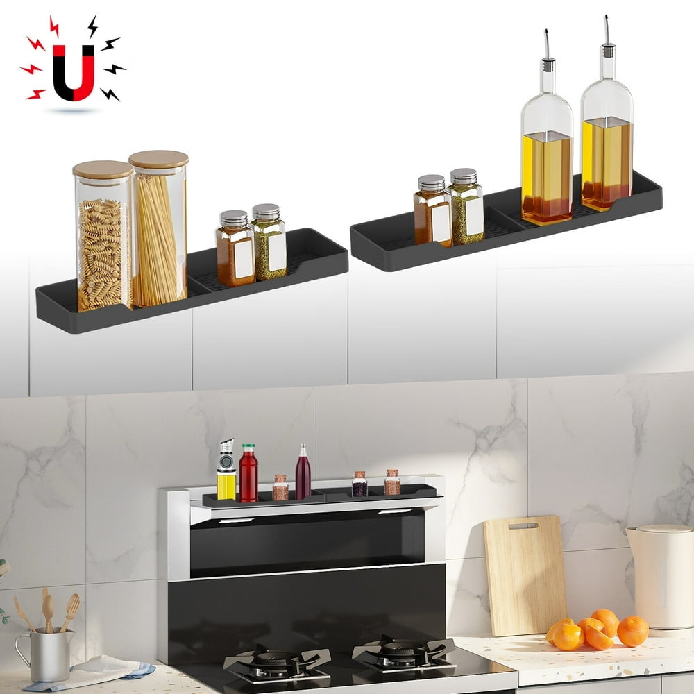 2Pcs Magnetic Stove Top Shelf Silicone Over Stove Spice Rack Heat Insulated Stove Top Spice Organizer Space Saving Kitchen Magnetic Over Stove Top Rack for Flat Top Stove 38.1x9x3.4cm Walmart
