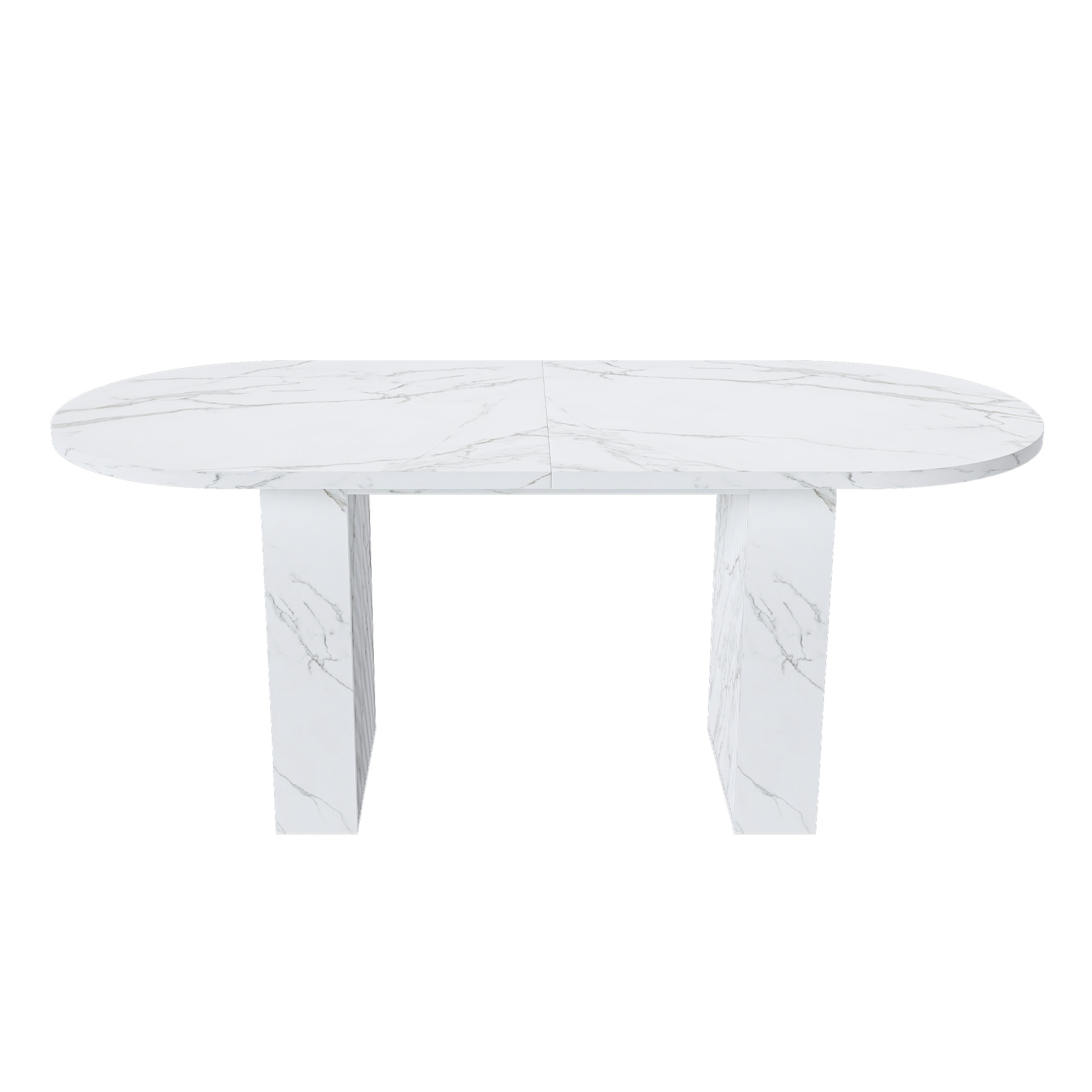 Noble House 63" Oval Dining Table for 6, Marble Top with Wood Strip Base, Modern Farmhouse Kitchen Table, White