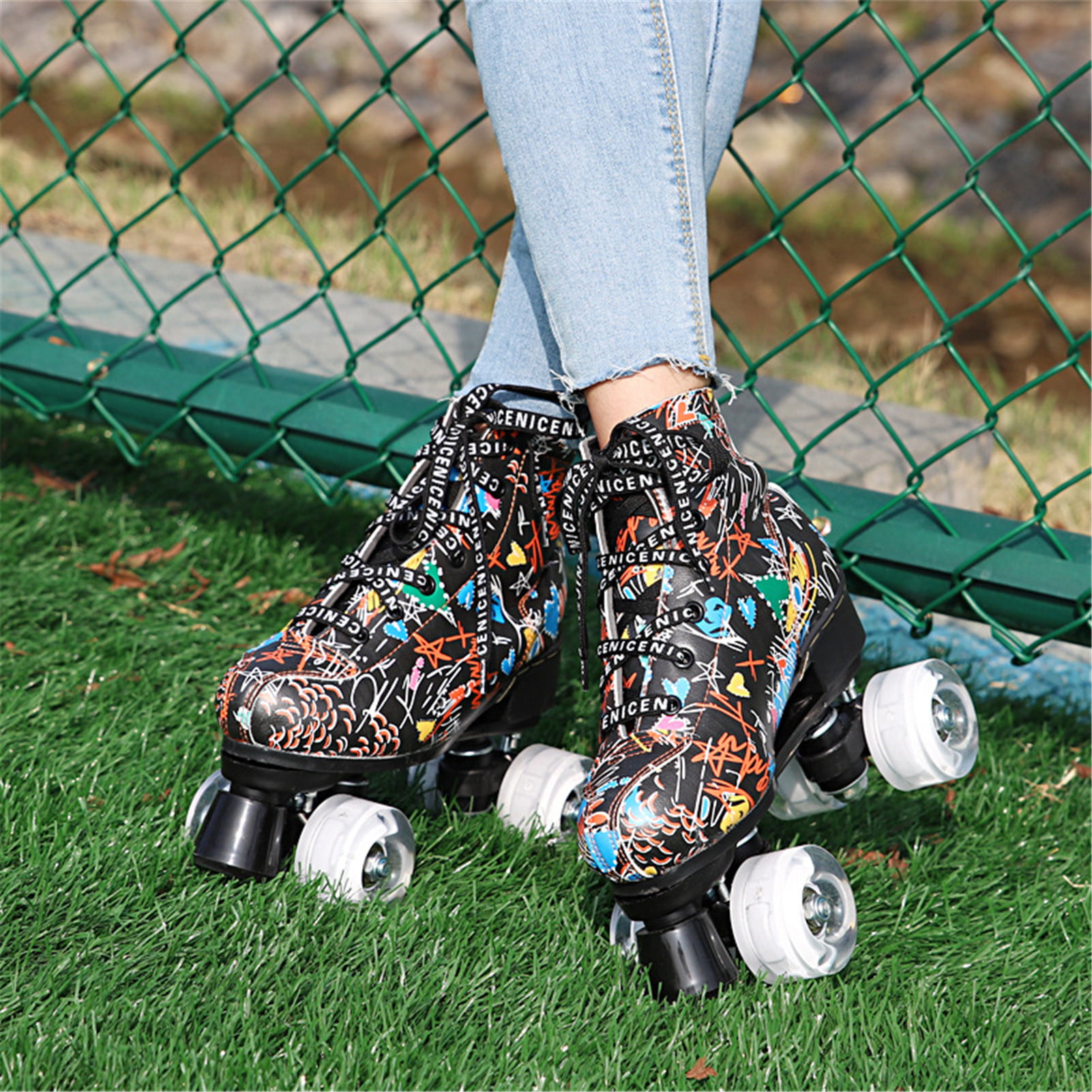 Details about   Women Roller Skates Classic Double Row Skating Two Lines 4 Wheel Shoes Outdoor 