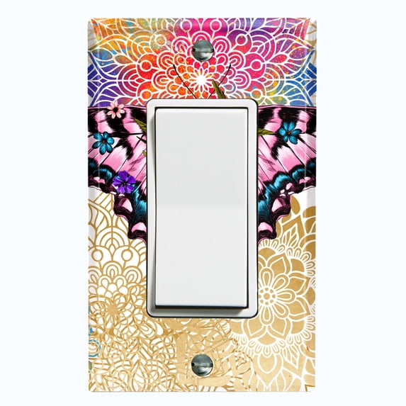 Metal Light Switch Plate Cover Unique Colorful Floral Butterfly Blue BUT023