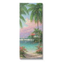 Tropical Beach Palms Docked Boats Coastal Painting Gallery Wrapped Canvas Print Wall Art