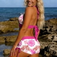 thumbnail image 6 of Bikini Sets For Women High Waisted Swimsuit Two Piece Loose Stretch V Neck Twist Front Bathing Suit Floral Print Summer Beach Breathable Swimwear Pink L, 6 of 9