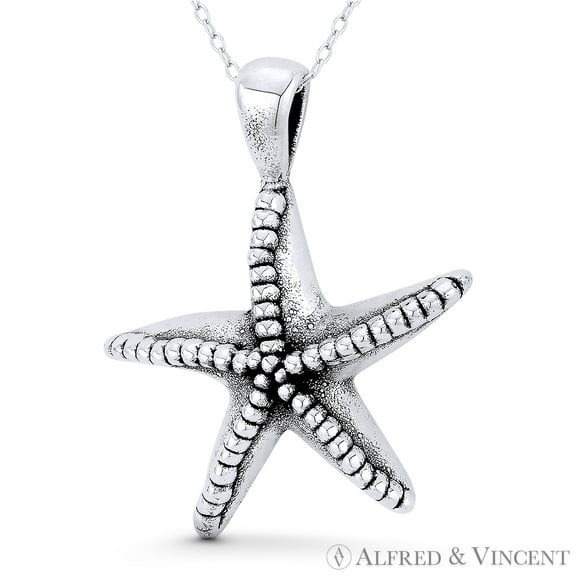 Starfish Ocean Sealife Charm 3D 39x31mm (1.5x1.2in) Pendant & Chain Necklace in Oxidized .925 Sterling Silver