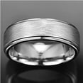 thumbnail image 3 of 8mm Men's Silver Wedding Band Tungsten Rings with Step Edges Brushed Finish Comfort Fit, 3 of 6