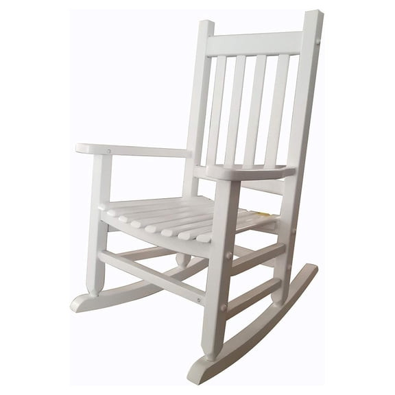 XLMD Durable White Child's Wood Porch Rocker Outdoor Rocking Chair Indoor or Outdoor Suitable for 4-8 Years Old