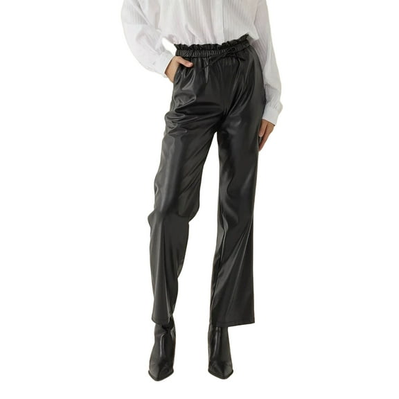 Faux Leather Elastic Waist Straight Leg Pants