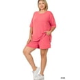thumbnail image 3 of TheLovely Women & Plus Relaxed Fit Drop Shoulder Tee Shirt Top & Drawstring Waist Short Lounge Set, 3 of 4