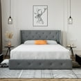 thumbnail image 3 of SHA CERLIN Light Grey Queen Size Platform Bed Frame with 4 Storage Drawers, Fabric Wingback Headboard, Adult, 3 of 10
