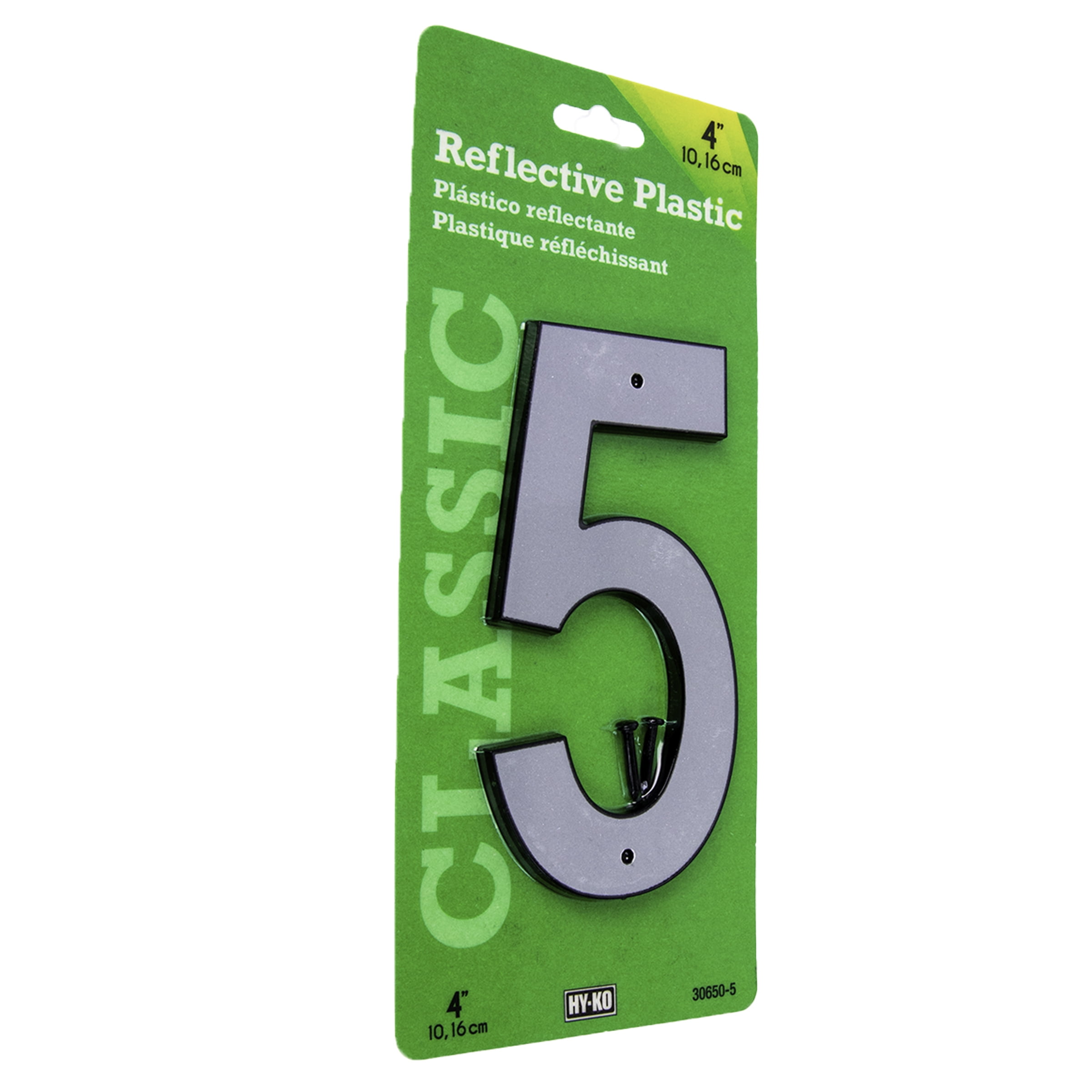 (5 pack) HY-KO 4" Reflective Plastic Modern Number 5