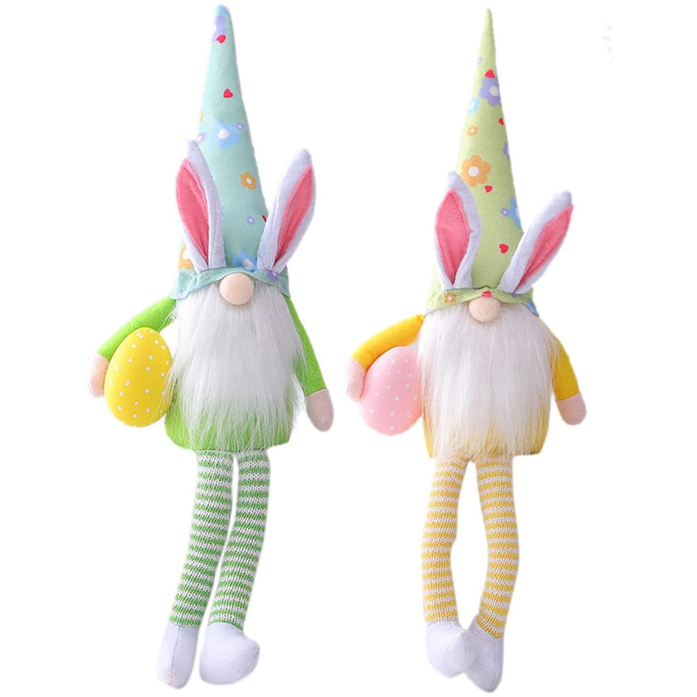 Kepooman 2 Pcs Kids 13" Long Striped Leg Faceless Rabbit Doll for Desk Table Decor Gifts, Green + Yellow