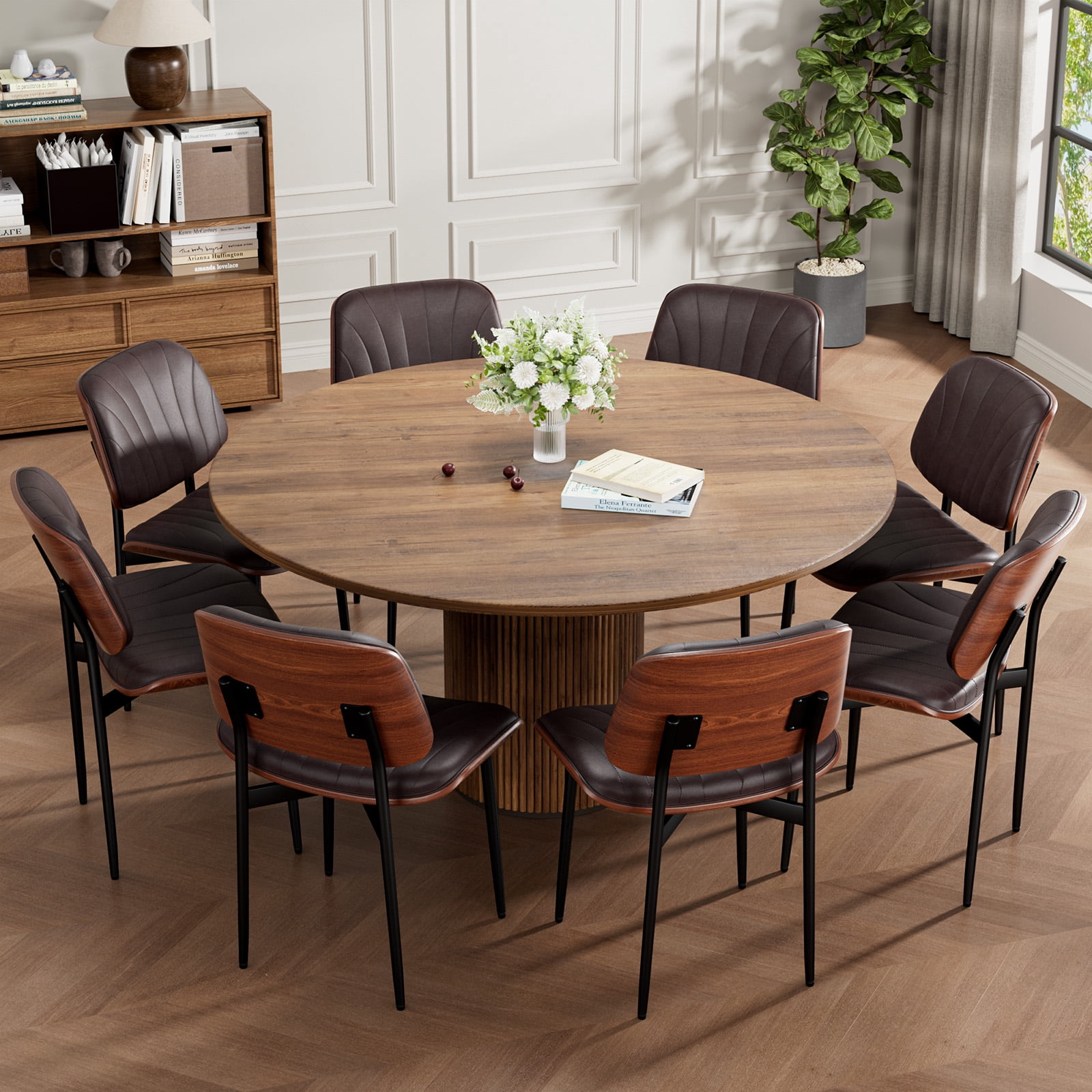 LainTene Modern Dining Room Chairs Set of 2, Faux Leather and Bentwood Design with Metal Legs, Ideal for Kitchen or Dining Space