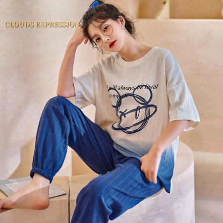 

QWZNDZGR Spring Summer Short Pijama Cartoon Duck Print Women s Pajamas Set Kawaii Girls Nightwear Plaid Sleepwear Lounge Homewear Fashion