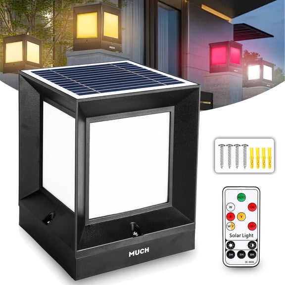 Auto Solar Post Cap Lights Outdoor, Post Light, Security Decor Lamp with Light Sensor & Remote Control,4 Color Changing,12 LED with Timing Mode,Fits 6x6 Wooden Fence Deck Patio Garden. Black (1 Pack)