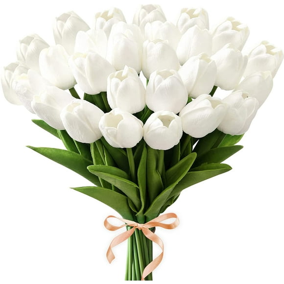 Janrevotw Tulips Artificial Flowers Real Touch Fake Tulips Fake Flowers for Decoration 13.5" Faux Tulips Faux Flowers Bulk Artificial Tulips Flowers for Vase Centerpieces Home Wedding Bouquet 10PCS