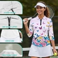 thumbnail image 6 of Uorisanigo Colorful Butterflies Womens 3/4 Sleeve Golf Shirts Size L Breathable Athletic Polo Workout Tops Fashionable Zipper Neck Relaxed Tennis Tops Relaxed Casual Outing Wear, 6 of 7