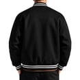 thumbnail image 3 of Mens Fleece Varsity Jacket Casual Stand Collar Snap Button Baseball Bomber Coat Retro Solid Outerwear for Fall Winter, 3 of 4